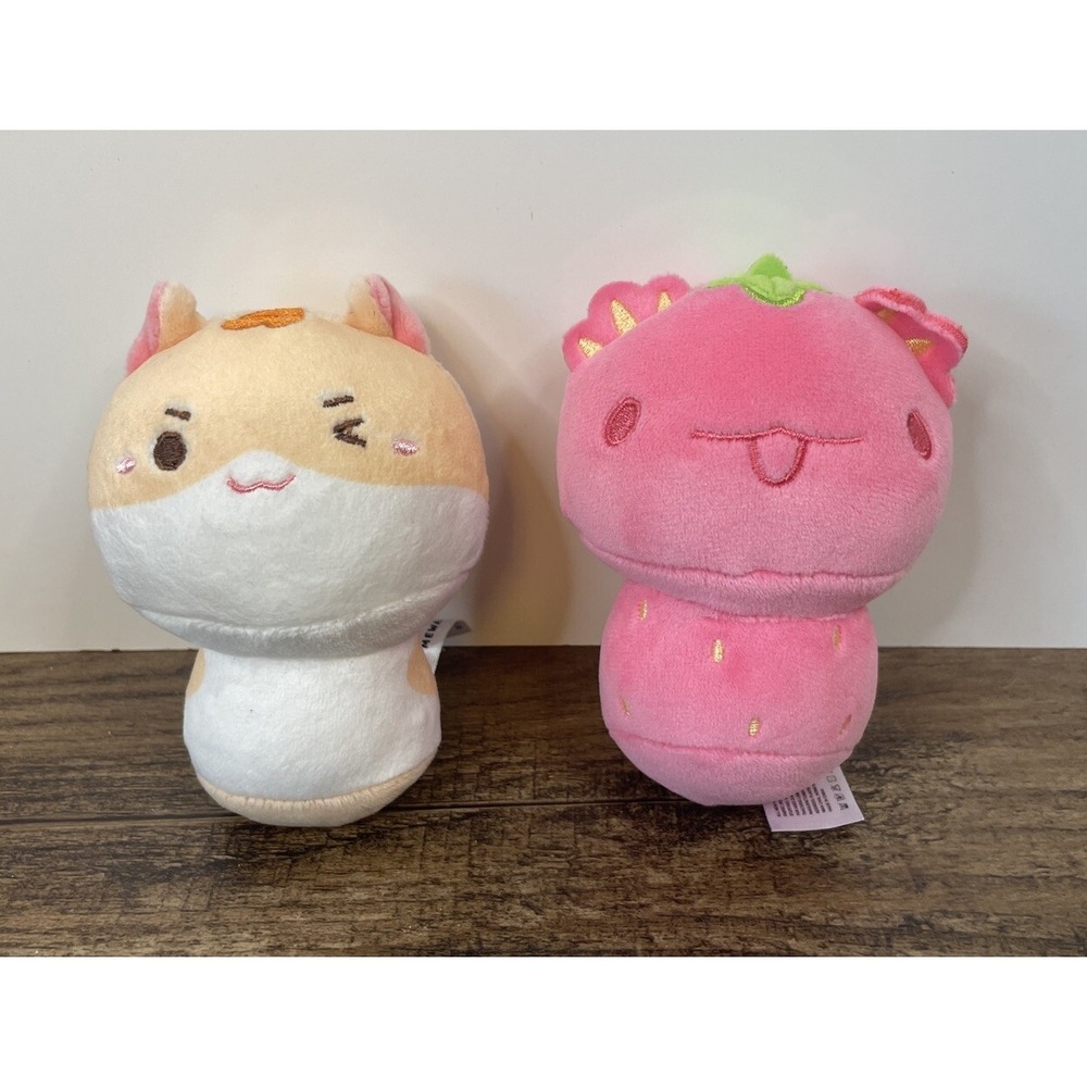 Mewaii Strawberry Axoloti & Orange Kitty Cat 4.5" Beanbag Stuffed Plush Lot